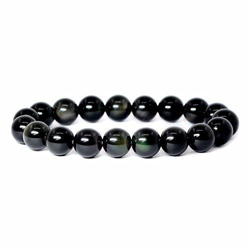 Justinstones Gem Semi Precious Gemstone 10mm Round Beads Stretch Bracelet 7 Inch Unisex - color: AAA Rainbow Obsidian