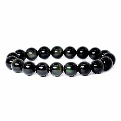 Justinstones Gem Semi Precious Gemstone 10mm Round Beads Stretch Bracelet 7 Inch Unisex - color: AAA Rainbow Obsidian