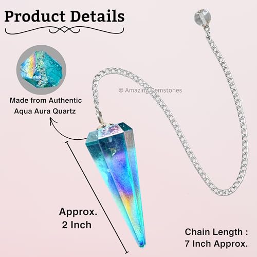 Amazing Gemstone Aqua Aura Quartz Crystal Pendulum for Divination - Certified Dowsing Crystals and Healing Stones for Chakra Balancing and Meditation - Enhance Reiki Spiritual Growth - color: Aqua Aura Quartz