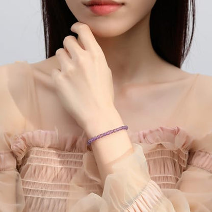 MAIBAOTA Healing Crystal Bracelet for Women Men, 8/4 mm Natural Stone Beaded Bracelets, Jewelry Birthday Gifts, Round Gemstones Stretch Bracelets - color: Purple-Amethyst, size: 4 mm