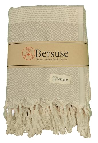 Bersuse 100% Cotton Hierapolis XL Throw Blanket for Couch - 100% Cotton Lightweight Durable Throw Blanket, Big Blanket for Sensitive Skin, Decorative and Versatile - 60x95 Inches, Beige - color: Beige