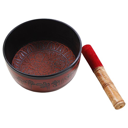 Store Indya Tibetan Singing Bowl Set - Authentic Meditation Sound Bowl for Yoga, Chakra Healing, and Stress Relief - Unique Spiritual Gifts for Women and Men - color: RED