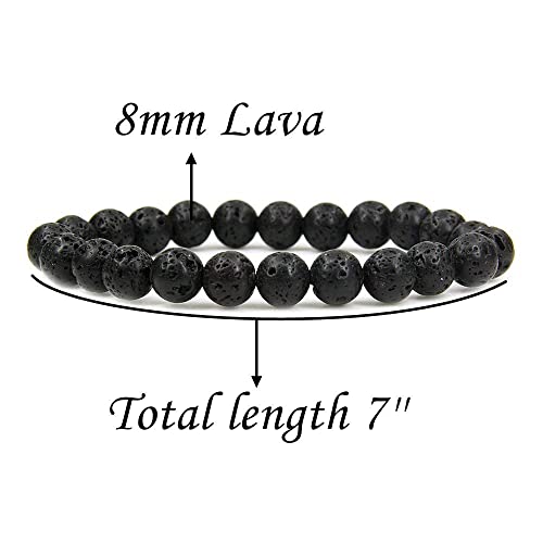 Angelstones Handmade Natural Healing Gemstone 8mm Round Beads Stretch Crystal Bracelet 7 Inch Unisex - color: Lava