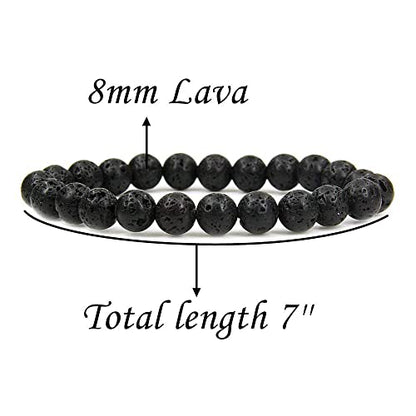 Angelstones Handmade Natural Healing Gemstone 8mm Round Beads Stretch Crystal Bracelet 7 Inch Unisex - color: Lava