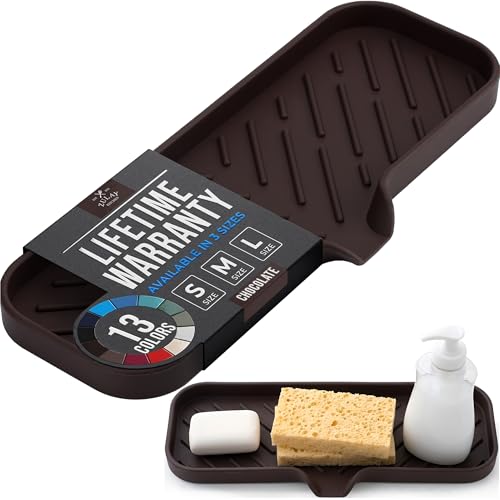 Zulay Kitchen Large Silicone Sponge Holder (12x4) – Flexible Sink Organizer Tray for Kitchen & Bathroom – Multipurpose Soap Dish for Sponges, Makeup, Trinkets & More (Chocolate) - color: Chocolate, size: Large (12x4)