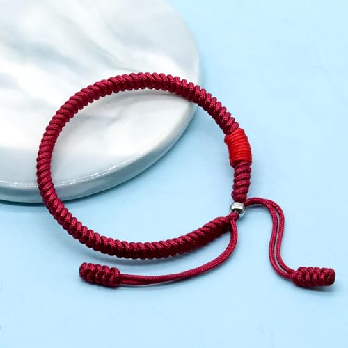 LAMIBEE Original Tibetan Bracelet Black Red and Multicolor Buddhism Handmade Knot Lucky Rope Bracelet Friendship and Couple Bracelet - color: Dark Red Protection