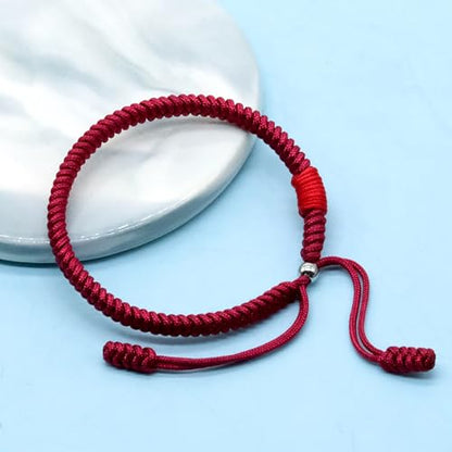 LAMIBEE Original Tibetan Bracelet Black Red and Multicolor Buddhism Handmade Knot Lucky Rope Bracelet Friendship and Couple Bracelet - color: Dark Red Protection