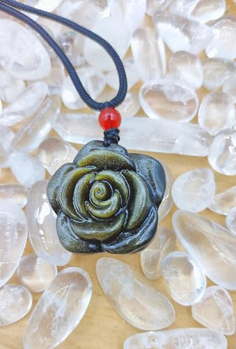 Crystal Pendant Necklaces Healing love Women's Men's choker Obsidian Tiger eye White Crystal Black Gold waterproof dainty Charm stackable statement Cute Stone necklace Unisex - style: Golden Obsidian Rose