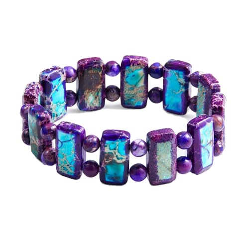 Yomisa Boho Beaded Bracelets for Women,Natural Chakra Turquoise Stone Jasper Bead Bracelet for Womens,Bohemian Handmade Stretch Beads Friendship Bracelets,Healing Trendy Western Jewelry Gifts - color: Purple Imperial Stone Bead
