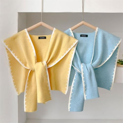 Halemet Knitted Shawl Wraps for Women Chic Sweater Cardigan Cashmere Scarf Knotted Shoulder Top Cover Cape Poncho Travel Wrap - color: Coffee