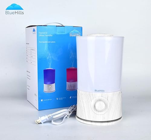 BlueHills Premium 2000 ML XL Large Essential Oil Diffuser Aromatherapy Humidifier for Large Room Home 40 Hour Run Huge Coverage Area Lights 2 Liter Extra Large Capacity Diffuser White Wood Grain E004 - color: White Wood Grain