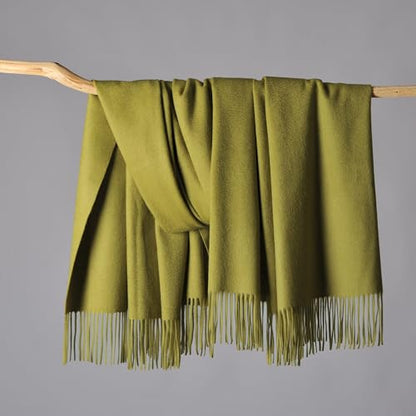 CUDDLE DREAMS Premium Cashmere Throw Blanket with Fringe, Luxuriously Soft (Bamboo Green) - color: Bamboo Green