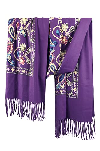 Urban CoCo Women's Embroidered Tassel Long Shawl Oversize Scarf Wraps for Women - color: #4-purple