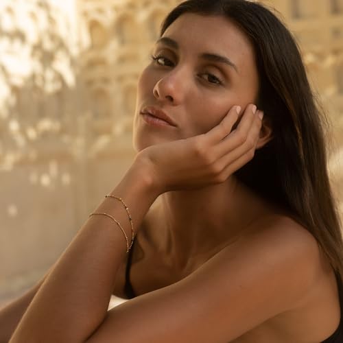 Made by Nami Dainty Gold Link Bracelets for Women Adjustable Double Layered Gold Chain Bracelet with Colorful Beads 7.5" + 2" Chain Extension - color: Colorful