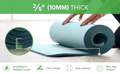 Gaiam Essentials 2/5" Thick (10mm) Yoga & Pilates, Fitness & Exercise Mat with Easy-Cinch Carrier Strap Cusion Support For Fitness and Gym Workouts - color: Pink