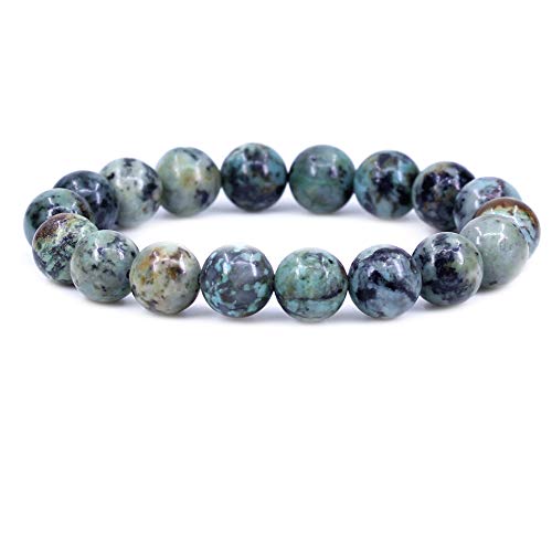 Keleny Fashion Crystal Man Women Stretch Bracelet 10mm Round Beads Rock Jasper 7 Inch Unisex - color: Green African Turquoise Pine