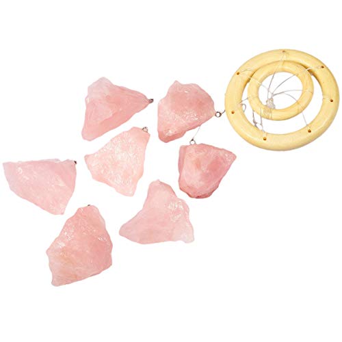 rockcloud Rose Quartz Raw Stones Wind Chime Home Garden Decoration Figurine - color: Pink