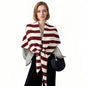 WaJuemy Pashmina Shawl Wraps for Women Cross Sweater Shawls and Wraps Cardigan Cape Front Poncho Knit Cashmere Sweater Shawl - color: 16 Red/White Stripe