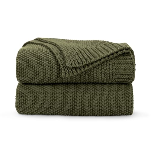 CozeCube Olive Green Throw Blanket for Couch, Soft Cozy Cable Knit Throw for Bed Sofa Living Room, Lightweight Warm Decorative Farmhouse Christmas Blanket, 50"x60", Olive Green - color: Olive Green, size: 50"x60"