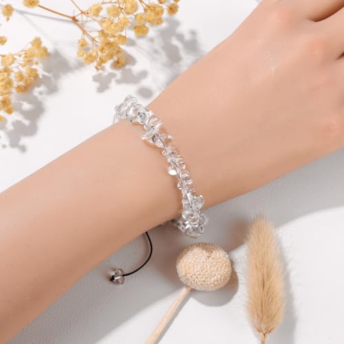 Adjustable Natural Small Gemstone Beaded Bracelet Gravel Beads Crystal Healing Bracelet for Women Reiki Spiritual Jewelry Gifts - color: Clear Quartz, size: Gravel Beads