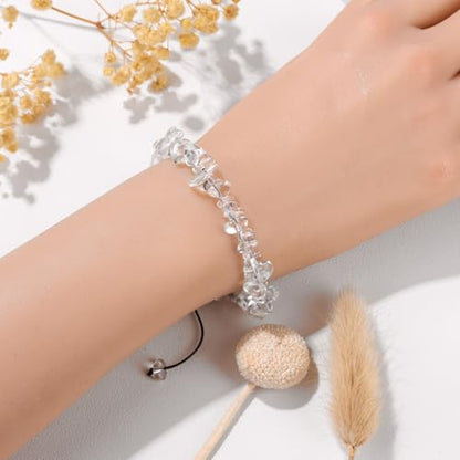 Adjustable Natural Small Gemstone Beaded Bracelet Gravel Beads Crystal Healing Bracelet for Women Reiki Spiritual Jewelry Gifts - color: Clear Quartz, size: Gravel Beads