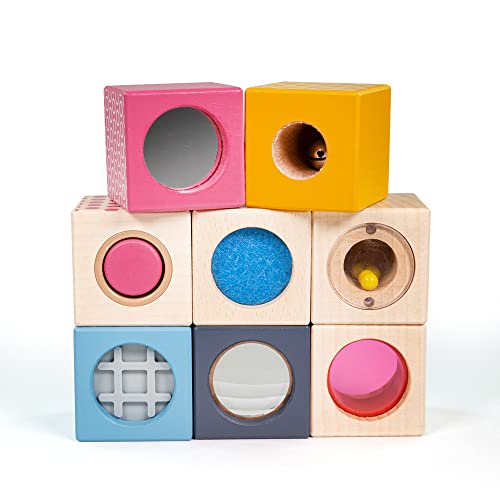 Bigjigs Toys FSC® Certified Sensory Blocks, Wooden Sensory Toys for 1 2 3 Year Olds
