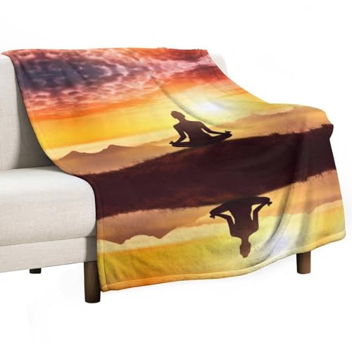 Fleece Blanket Yoga Meditation Printed Super Soft Flannel Adult Comfort Blanket Washable Lightweight Blanket for Sofa Bed Office 50x70 Inch