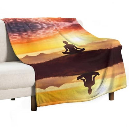Fleece Blanket Yoga Meditation Printed Super Soft Flannel Adult Comfort Blanket Washable Lightweight Blanket for Sofa Bed Office 50x70 Inch