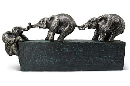 Vaudagio Sculpture Family Ties - Timeless Symbol of Families & Team Togetherness - Ornament 17 inch Long in Grey & Silver - Statue Elephant as a Gift or Decoration - Elephants Stronger Together