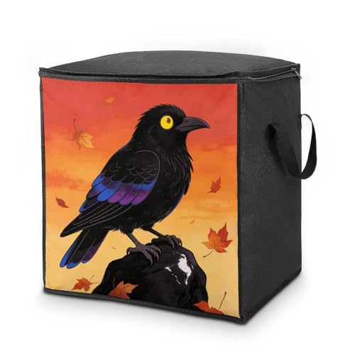 Crow Storage Bag Portable Closet Organizer Storage Bags Quilt Storage Bags with Zippered Breathable Storage Bag with Carry Handles for Blanket Pillow Bedding