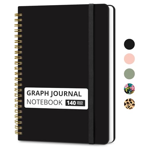 Taja Graph Spiral Journal Notebook for Women & Men, 140 Pages, Graph Paper Hardcover Notebook for Planning & Tracking, Journals for Graphing, A5(5.7" x 7.9") – Black - color: C.Black, style: c-Graph