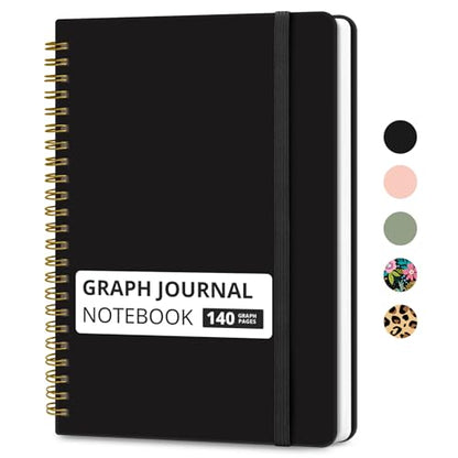 Taja Graph Spiral Journal Notebook for Women & Men, 140 Pages, Graph Paper Hardcover Notebook for Planning & Tracking, Journals for Graphing, A5(5.7" x 7.9") – Black - color: C.Black, style: c-Graph