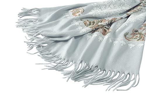 Urban CoCo Women's Embroidered Tassel Long Shawl Oversize Scarf Wraps for Women - color: #2-light Gray