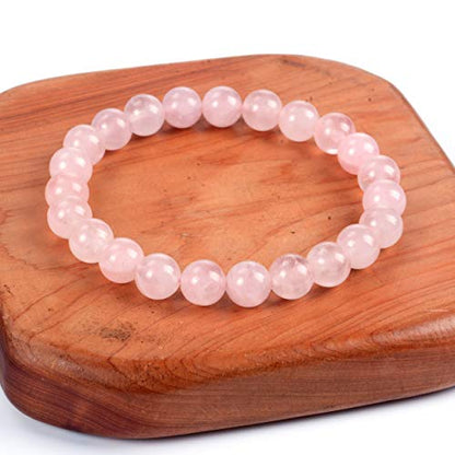 Cherry Tree Collection Gemstone Beaded Stretch Bracelet 8mm Round Beads 7" - color: Madagascar Rose Quartz