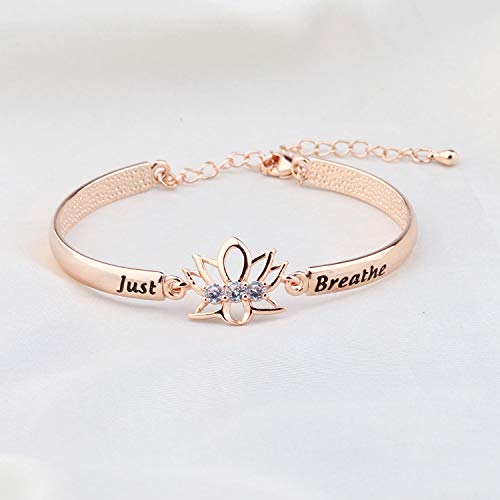 WUSUANED Breathe Lotus Flower Bracelet Yoga Spiritual Symbol Jewelry Gift For Women Girl - color: just breathe bracelet rose gold