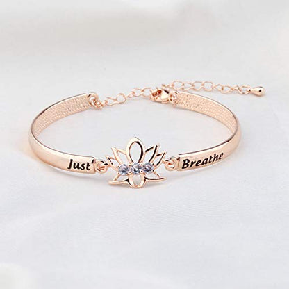WUSUANED Breathe Lotus Flower Bracelet Yoga Spiritual Symbol Jewelry Gift For Women Girl - color: just breathe bracelet rose gold