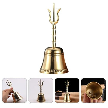 Handheld Bell Golden Buddhist Ritual Bell Decorative Craft Meditation and Ceremonies Home Decor ChimeTrident Chime