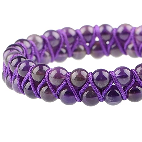 MASSIVE BEADS Double Layer Natural Chakra Healing Power Crystals Macrame Bracelet Yoga Stone Beads Gemstone Meditation Relax Anxiety Bangle for Unisex Women Men - color: Amethyst, size: 4mm