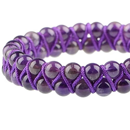 MASSIVE BEADS Double Layer Natural Chakra Healing Power Crystals Macrame Bracelet Yoga Stone Beads Gemstone Meditation Relax Anxiety Bangle for Unisex Women Men - color: Amethyst, size: 4mm