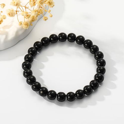 Healing Crystal Bracelet for Women, Natural Stone Beaded Healing Crystal Bracelet Triple Protection Stress Relief Beads Jewelry Birthday Gifts Jewelry for Her - style: Black Obsidian