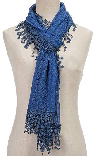 Cindy and Wendy Lightweight Soft Leaf Lace Fringes Scarf Bridal Veils shawl for Women - color: Denim Blue-2