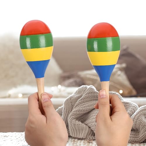 2 Pcs Maracas, 9 Inch Hand Percussion Rattles, Wooden Rumba Shaker Hand Musical Instruments with Clear Rhythm for Music Leraning (Colorful-9 Inch) - color: Colorful-9 Inch