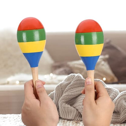 2 Pcs Maracas, 9 Inch Hand Percussion Rattles, Wooden Rumba Shaker Hand Musical Instruments with Clear Rhythm for Music Leraning (Colorful-9 Inch) - color: Colorful-9 Inch