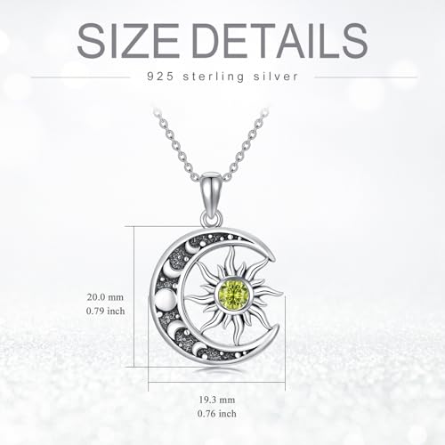Sun and Moon Necklace 925 Sterling Silver Sun Moon Pendant Gemstone Jewelry Gifts for Women - style: August