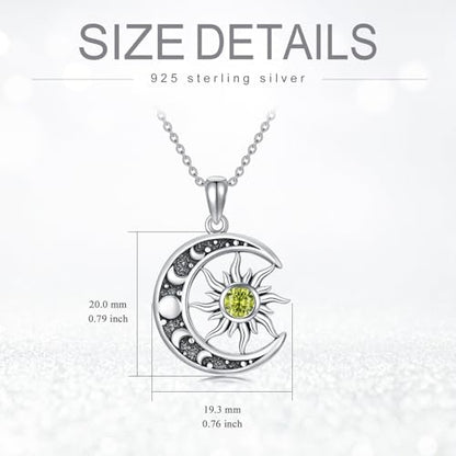 Sun and Moon Necklace 925 Sterling Silver Sun Moon Pendant Gemstone Jewelry Gifts for Women - style: August