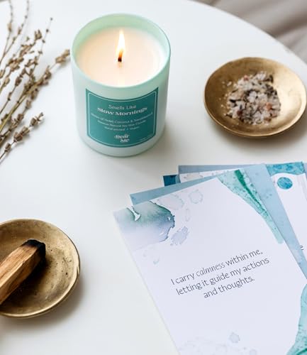 Dear Me Calmness Affirmation Cards – Uniquely Designed Mindfulness Deck with Wooden Stand – Positive Daily Affirmations for Stress Relief, Relaxation – Self Care Gift for Women & Men