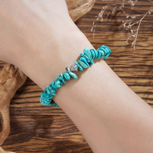 Women Boho Handmade Natural Stone Crystal Leather Bead Wrap Bracelets Collection - style: Turquoise Chips