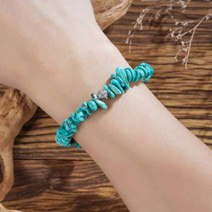 Women Boho Handmade Natural Stone Crystal Leather Bead Wrap Bracelets Collection - style: Turquoise Chips