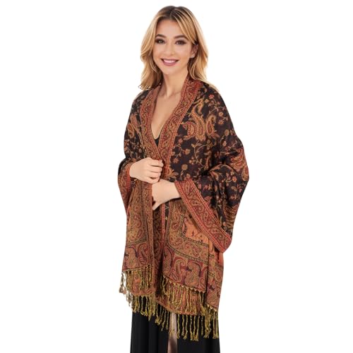 MUQU Women Pashmina Shawls and Wraps Scarf Soft Silky Reversible Paisley Scarves Shawl for Women - color: Black+red