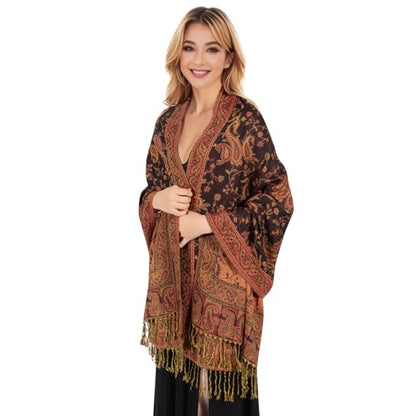 MUQU Women Pashmina Shawls and Wraps Scarf Soft Silky Reversible Paisley Scarves Shawl for Women - color: Black+red